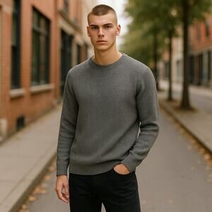 William Rast Men's Gray Ribbed Crewneck Sweater Size Large